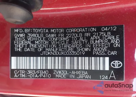 2012 Toyota Prius Three from USA, damaged, VIN JTDKN3DUXC0335019